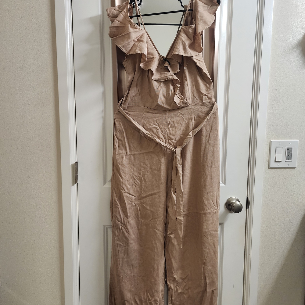 Elegant Tan Ruffle Jumpsuit